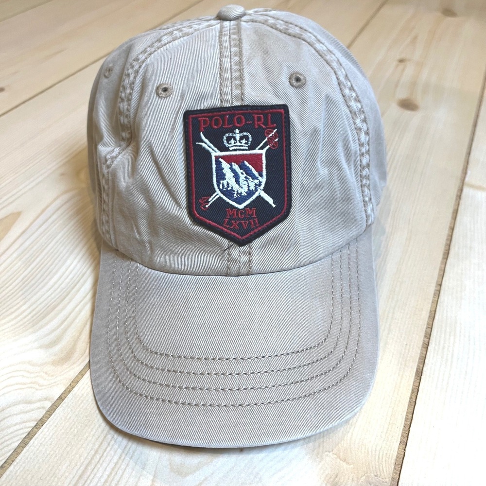 Vtg 90s Polo Ralph Lauren Mens Crest Baseball Hat Tan Khaki Preppy Vintage OS